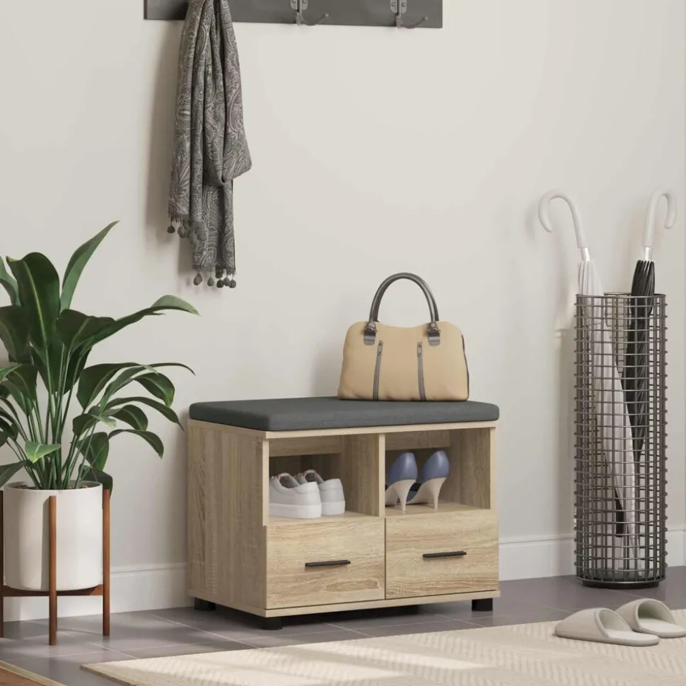 vidaXL Halbank met kussen met lade Sonoma Eiken 60 x 38 x 46 cm
