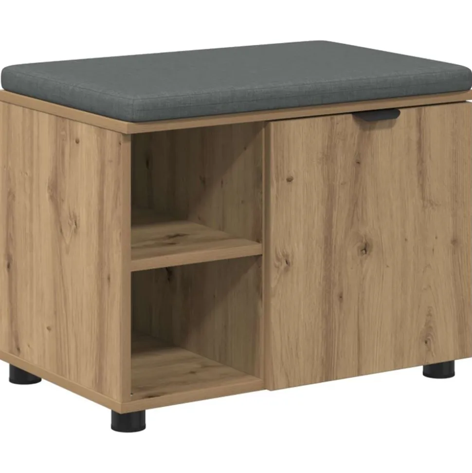 vidaXL Halbank met kussen met plank Artisan Eik 60 x 38 x 46 cm