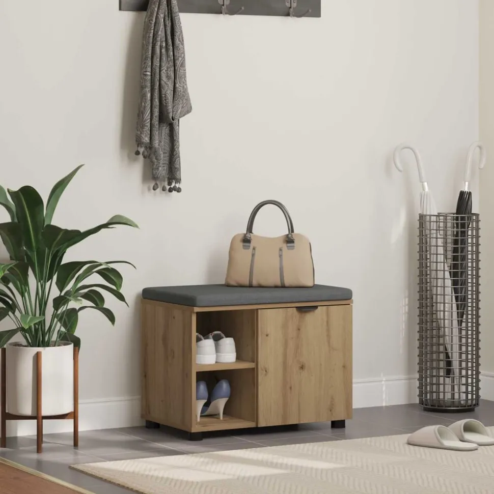 vidaXL Halbank met kussen met plank Artisan Eik 60 x 38 x 46 cm