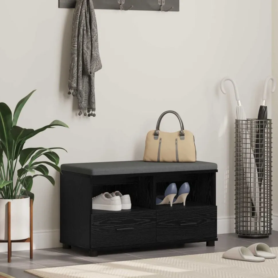 vidaXL Halbank met kussen met lade Zwarte Eik 80 x 38 x 46 cm
