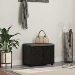 vidaXL Halbank met kussen met plank Zwarte Eik 60 x 38 x 46 cm