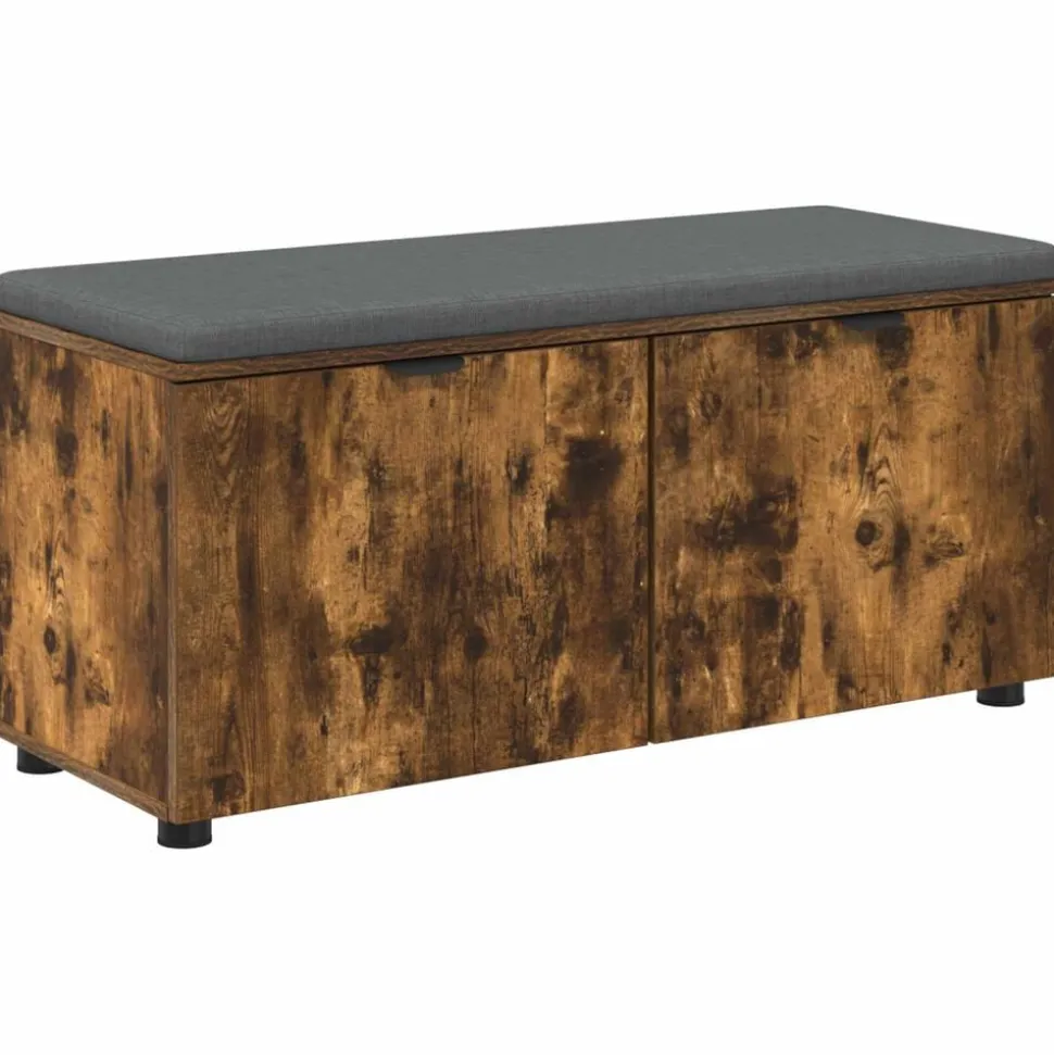 vidaXL Halbank met kussen met plank Gerookte Eik 100 x 38 x 46 cm