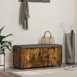 vidaXL Halbank met kussen met plank Gerookte Eik 100 x 38 x 46 cm