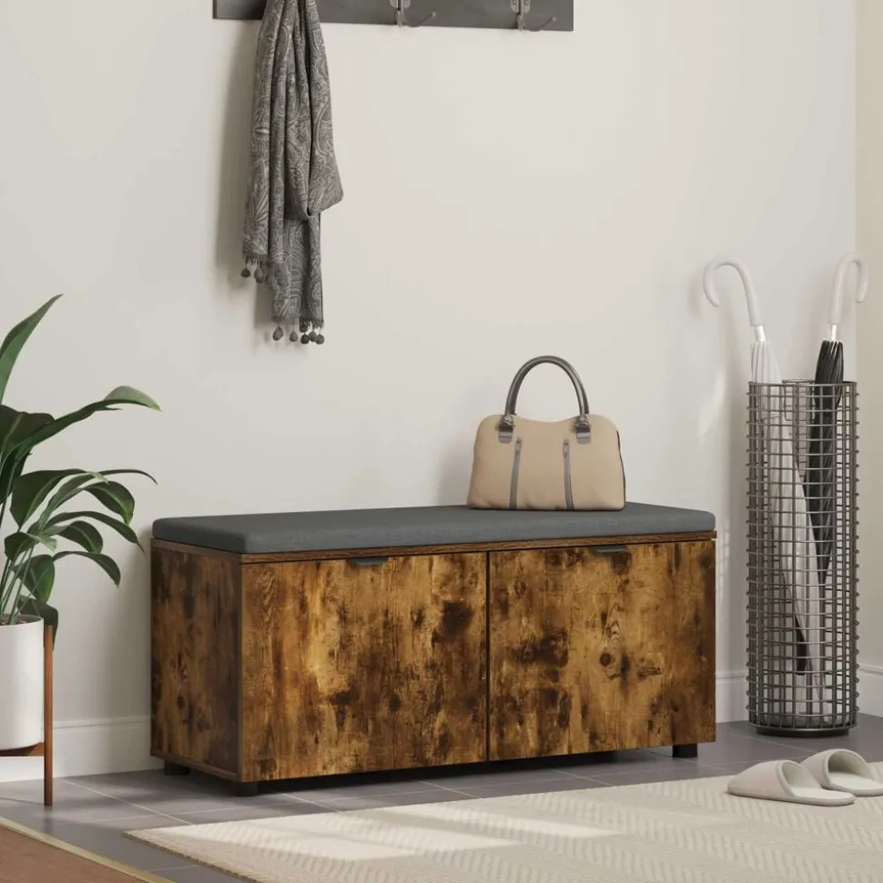 vidaXL Halbank met kussen met plank Gerookte Eik 100 x 38 x 46 cm