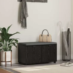 vidaXL Halbank met kussen met plank Zwarte Eik 80 x 38 x 46 cm