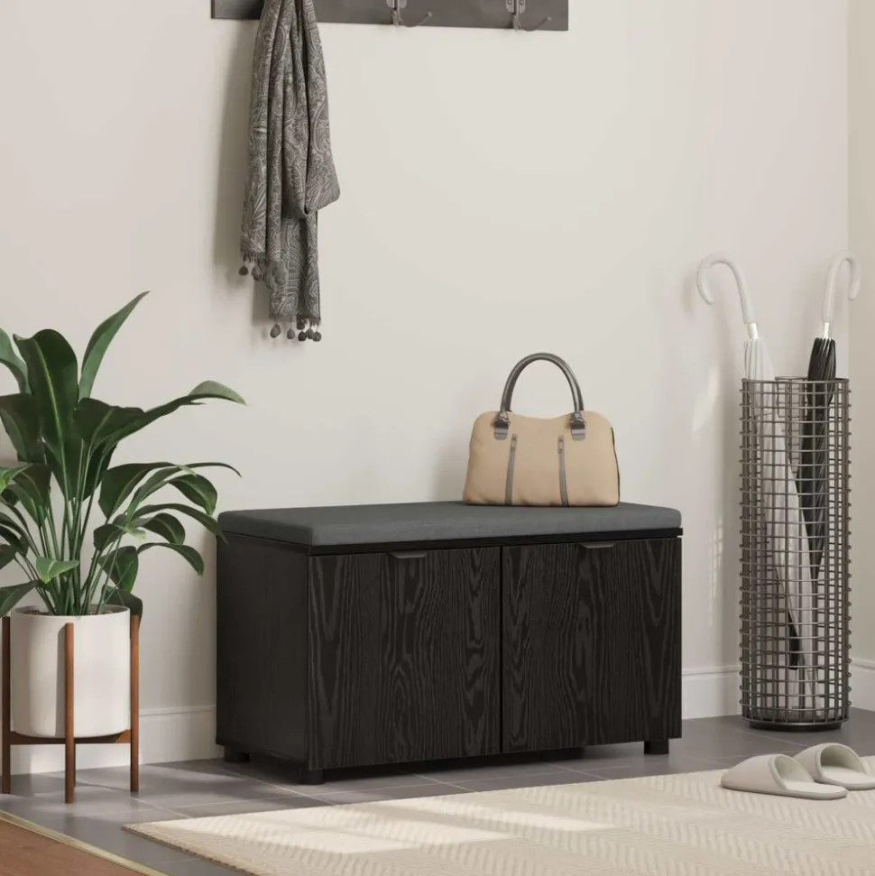 vidaXL Halbank met kussen met plank Zwarte Eik 80 x 38 x 46 cm