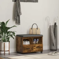 vidaXL Halbank met kussen met lade Gerookte Eik 60 x 38 x 46 cm