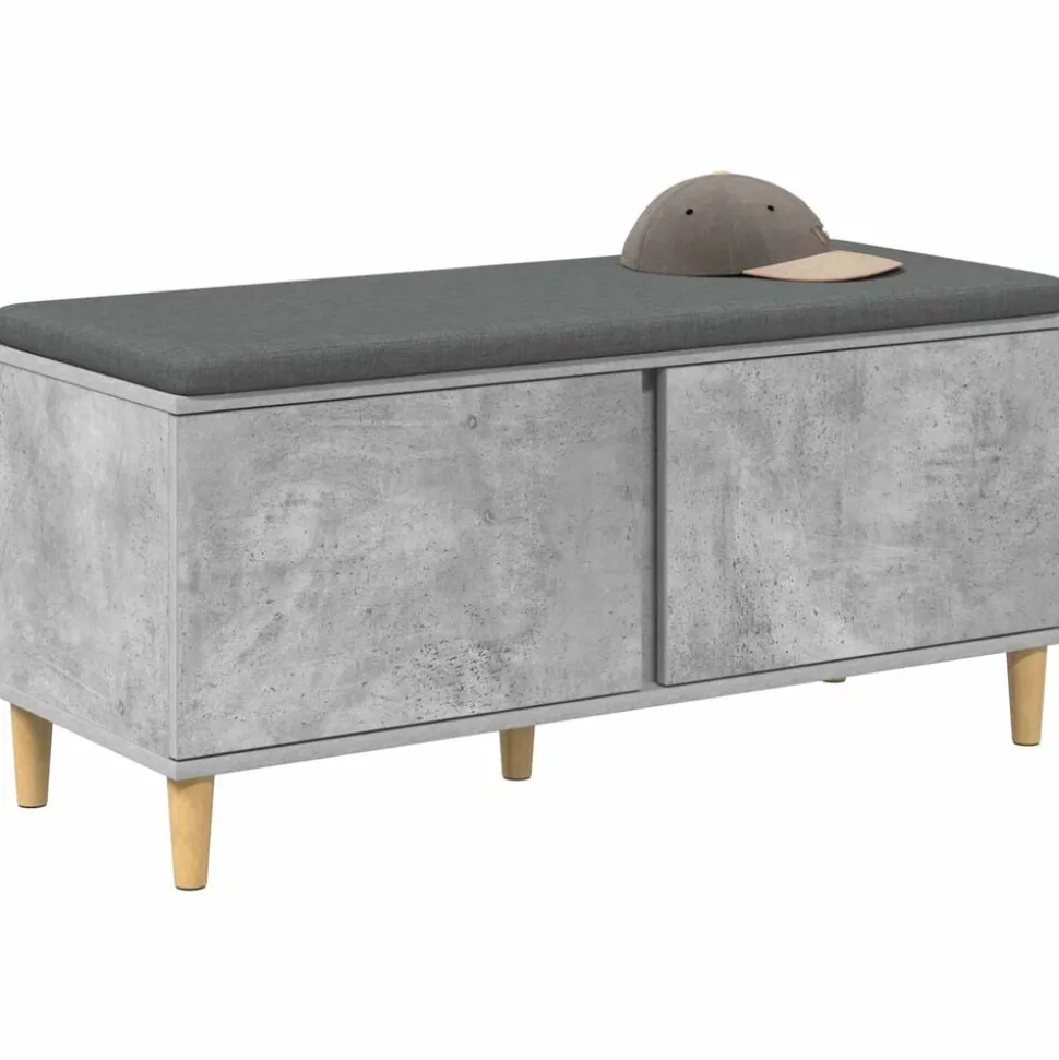 vidaXL Halbank met kussen met opslag Beton Grijs 100 x 38 x 46 cm