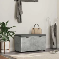 vidaXL Halbank met kussen met plank Beton Grijs 80 x 38 x 46 cm