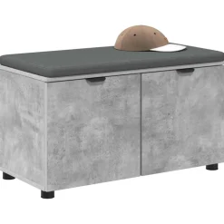 vidaXL Halbank met kussen met plank Beton Grijs 80 x 38 x 46 cm