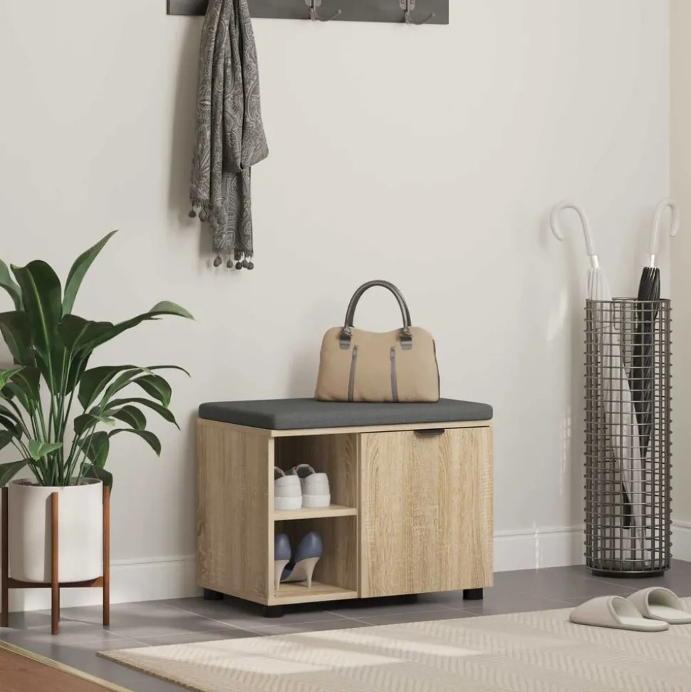 vidaXL Halbank met kussen met plank Sonoma Eiken 60 x 38 x 46 cm