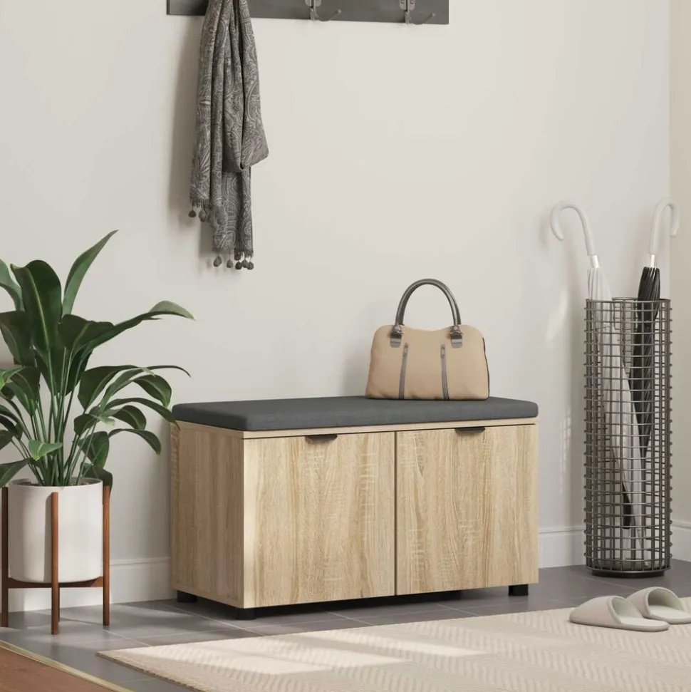 vidaXL Halbank met kussen met plank Sonoma Eiken 80 x 38 x 46 cm