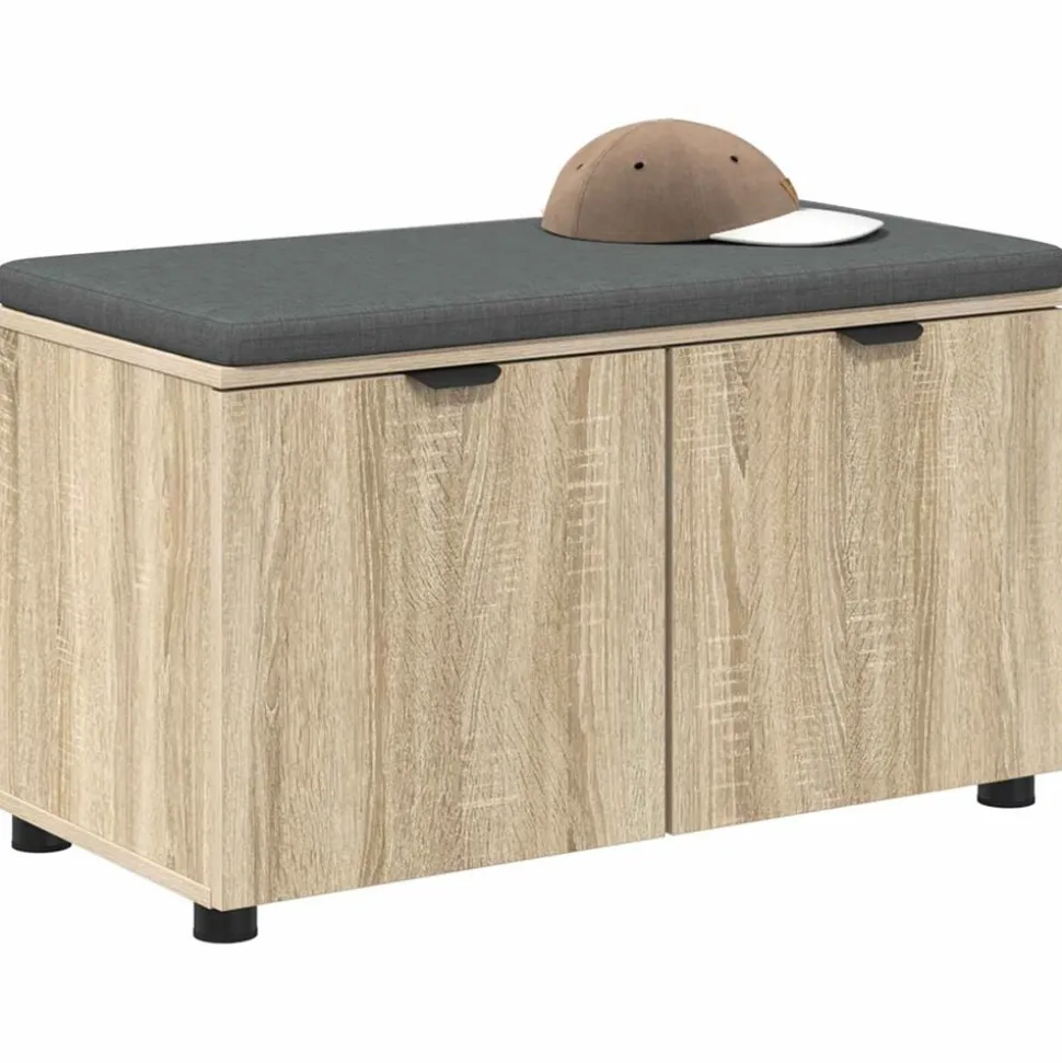 vidaXL Halbank met kussen met plank Sonoma Eiken 80 x 38 x 46 cm
