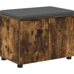 vidaXL Halbank met kussen met plank Gerookte Eik 60 x 38 x 46 cm