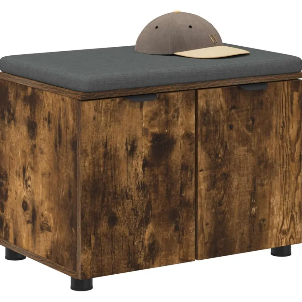 vidaXL Halbank met kussen met plank Gerookte Eik 60 x 38 x 46 cm