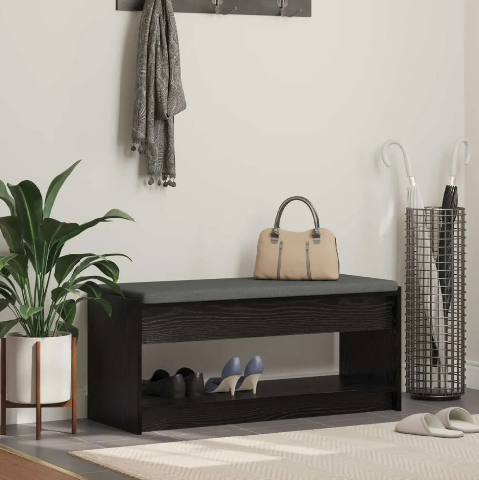 vidaXL Halbank met kussen met plank Zwarte Eik 103 x 38 x 45 cm