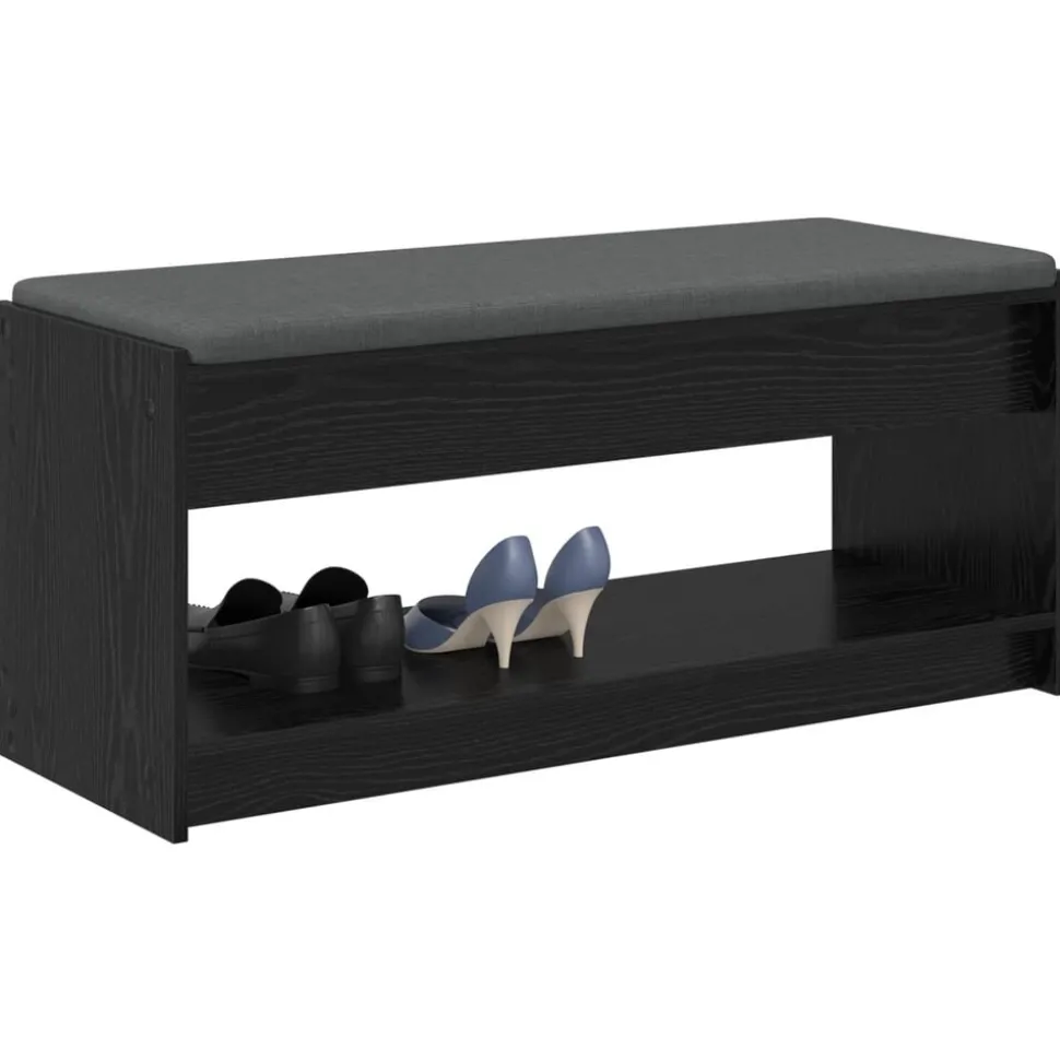 vidaXL Halbank met kussen met plank Zwarte Eik 103 x 38 x 45 cm