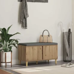 vidaXL Halbank met kussen met opslag Artisan Eik 80 x 38 x 46 cm