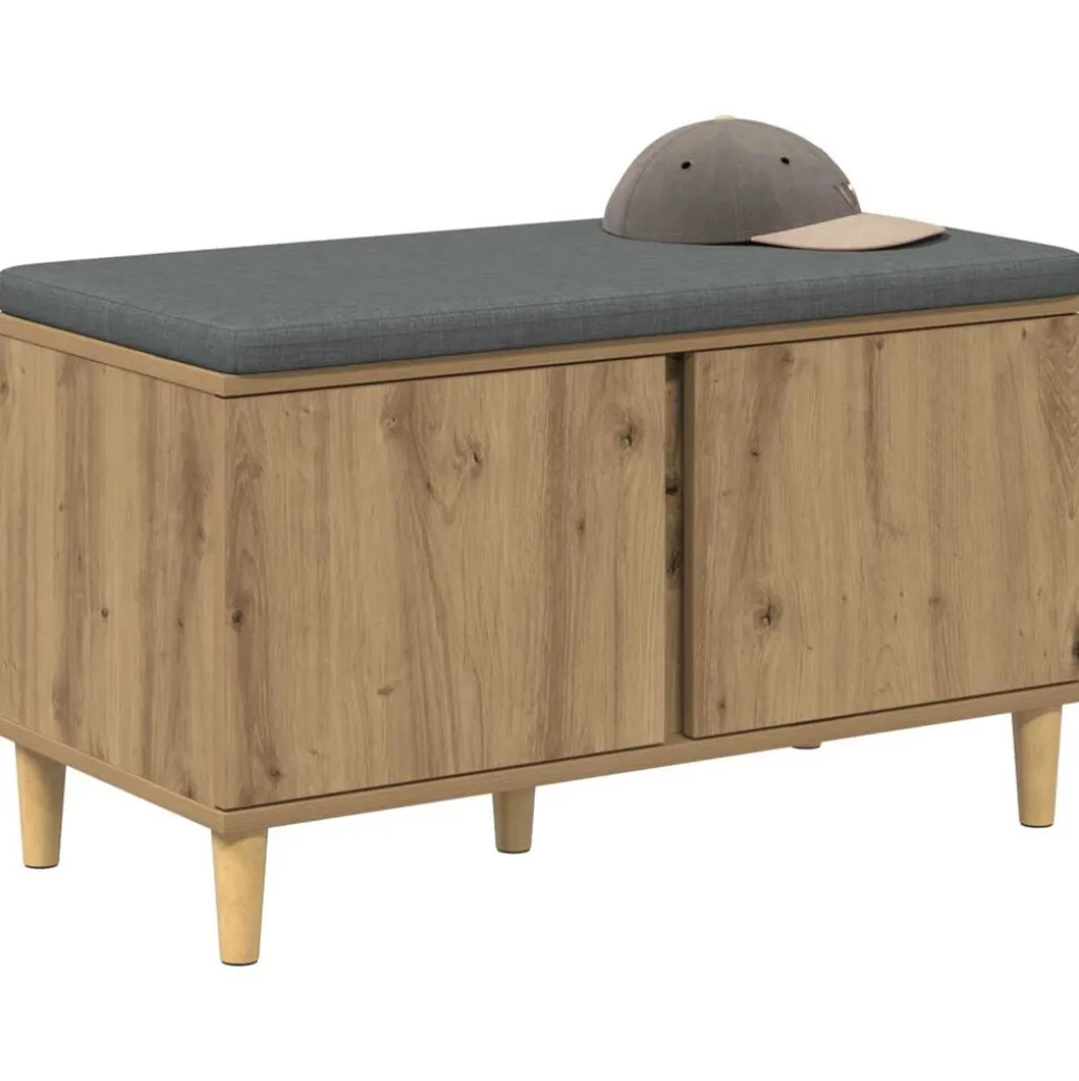 vidaXL Halbank met kussen met opslag Artisan Eik 80 x 38 x 46 cm