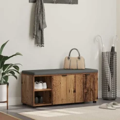 vidaXL Halbank met kussen met plank Oudhout 100 x 38 x 46 cm