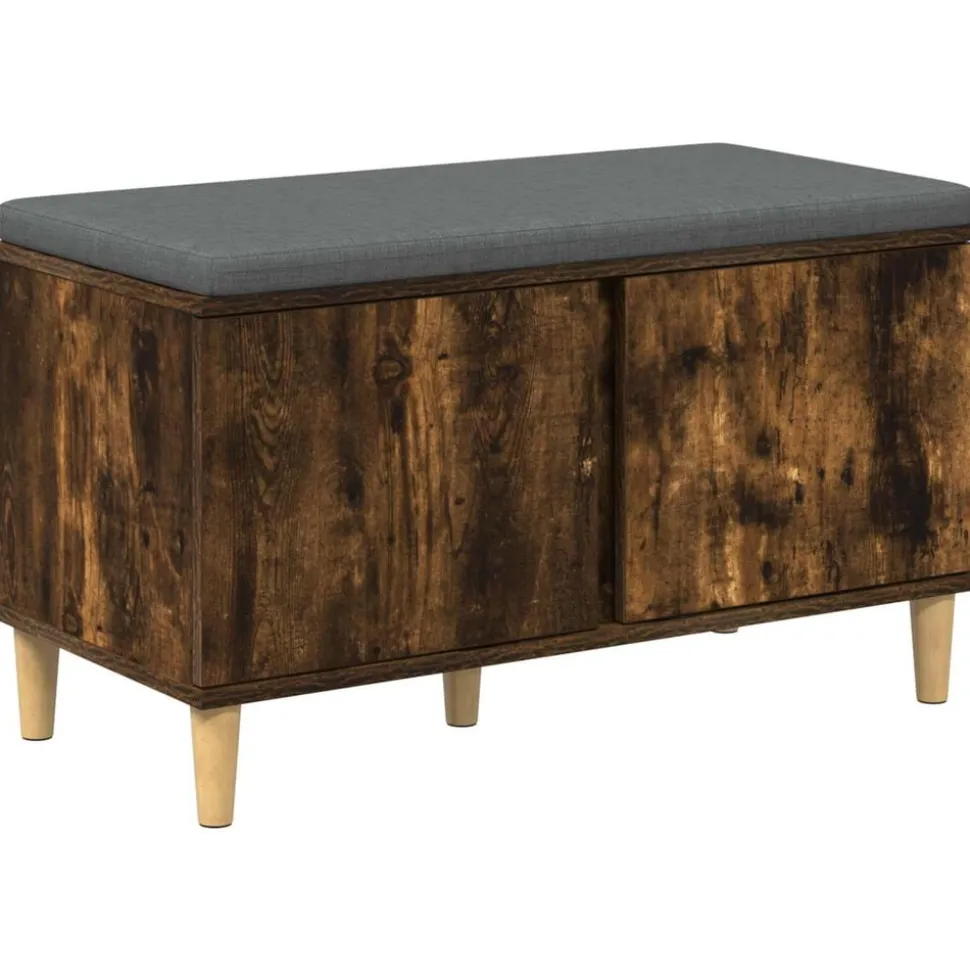 vidaXL Halbank met kussen met opslag Gerookte Eik 80 x 38 x 46 cm