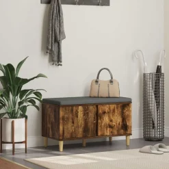 vidaXL Halbank met kussen met opslag Gerookte Eik 80 x 38 x 46 cm