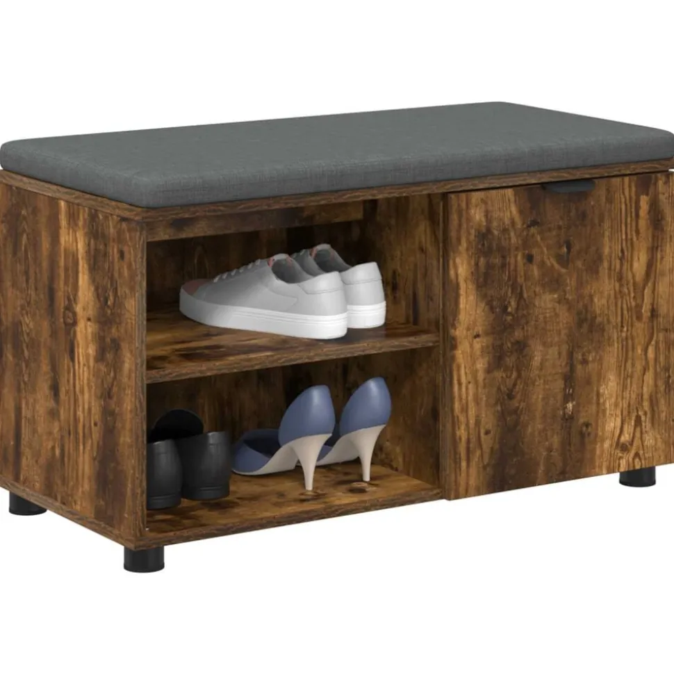 vidaXL Halbank met kussen met plank Gerookte Eik 80 x 38 x 46 cm