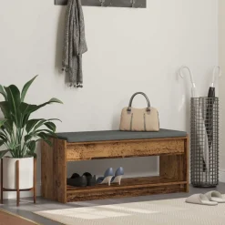 vidaXL Halbank met kussen met plank Oudhout 103 x 38 x 45 cm