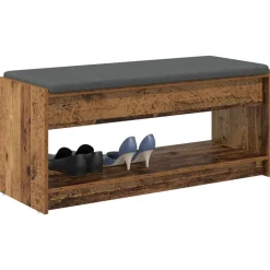 vidaXL Halbank met kussen met plank Oudhout 103 x 38 x 45 cm