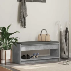 vidaXL Halbank met kussen met plank Beton Grijs 103 x 38 x 45 cm