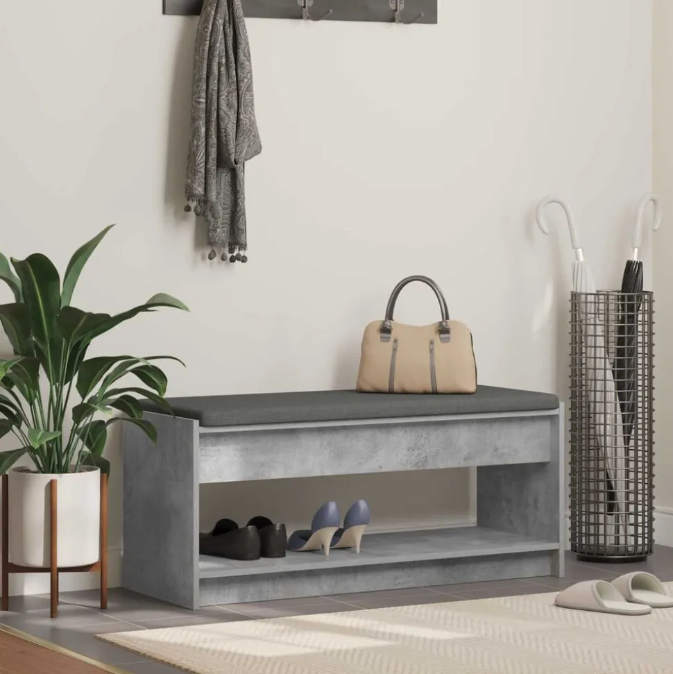 vidaXL Halbank met kussen met plank Beton Grijs 103 x 38 x 45 cm