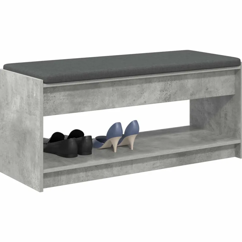 vidaXL Halbank met kussen met plank Beton Grijs 103 x 38 x 45 cm