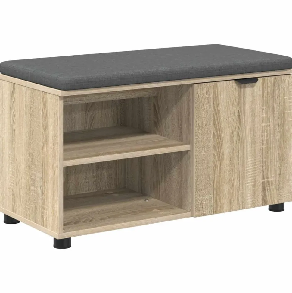vidaXL Halbank met kussen met plank Sonoma Eiken 80 x 38 x 46 cm