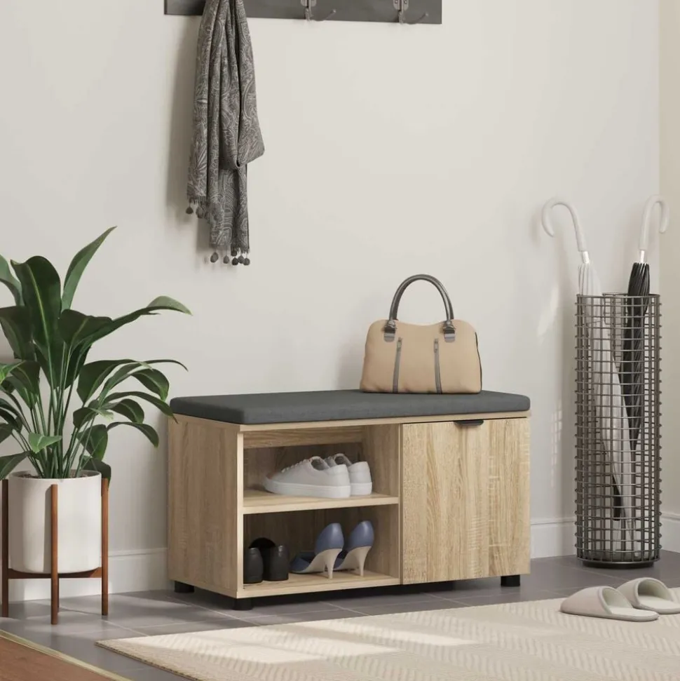 vidaXL Halbank met kussen met plank Sonoma Eiken 80 x 38 x 46 cm