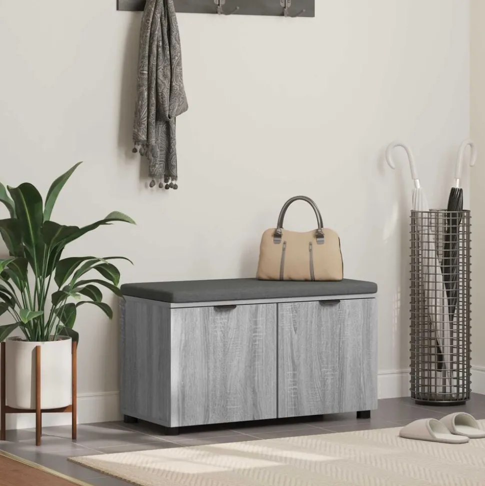vidaXL Halbank met kussen met plank Grijze Sonoma 80 x 38 x 46 cm