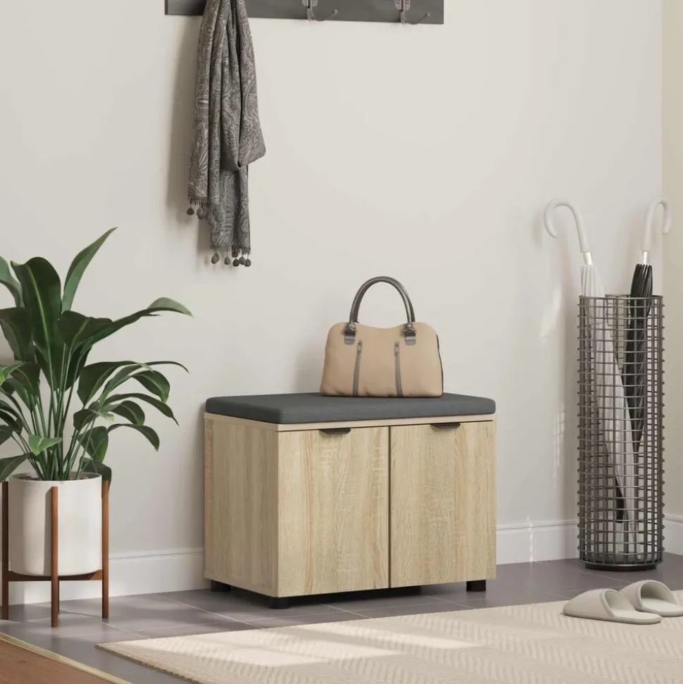 vidaXL Halbank met kussen met plank Sonoma Eiken 60 x 38 x 46 cm