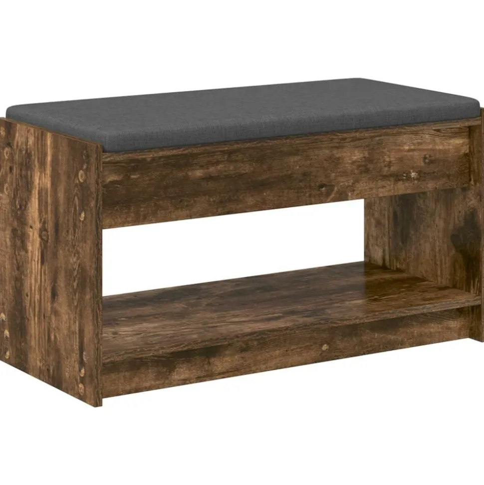 vidaXL Halbank met kussen met plank Gerookte Eik 83 x 38 x 45 cm