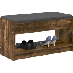vidaXL Halbank met kussen met plank Gerookte Eik 83 x 38 x 45 cm