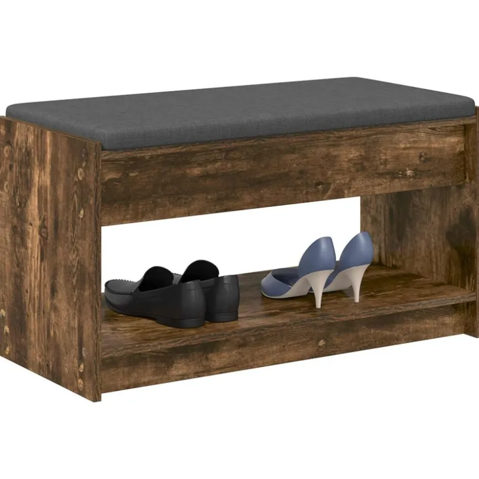 vidaXL Halbank met kussen met plank Gerookte Eik 83 x 38 x 45 cm