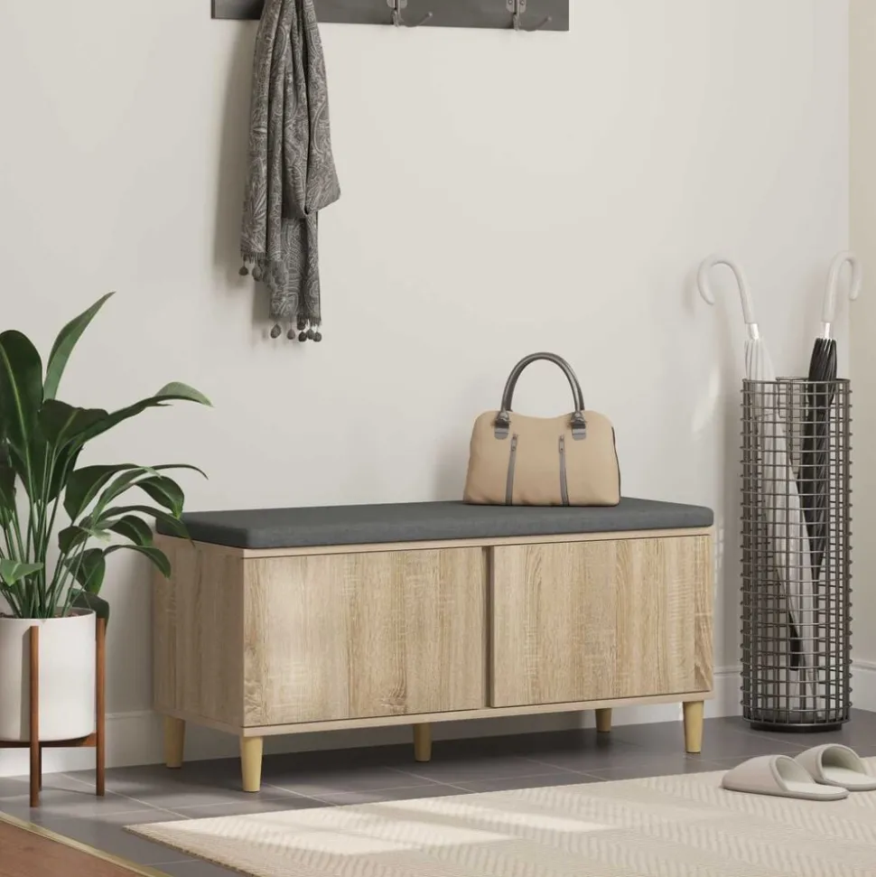 vidaXL Halbank met kussen met opslag Sonoma Eiken 100 x 38 x 46 cm