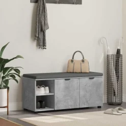 vidaXL Halbank met kussen met plank Beton Grijs 100 x 38 x 46 cm