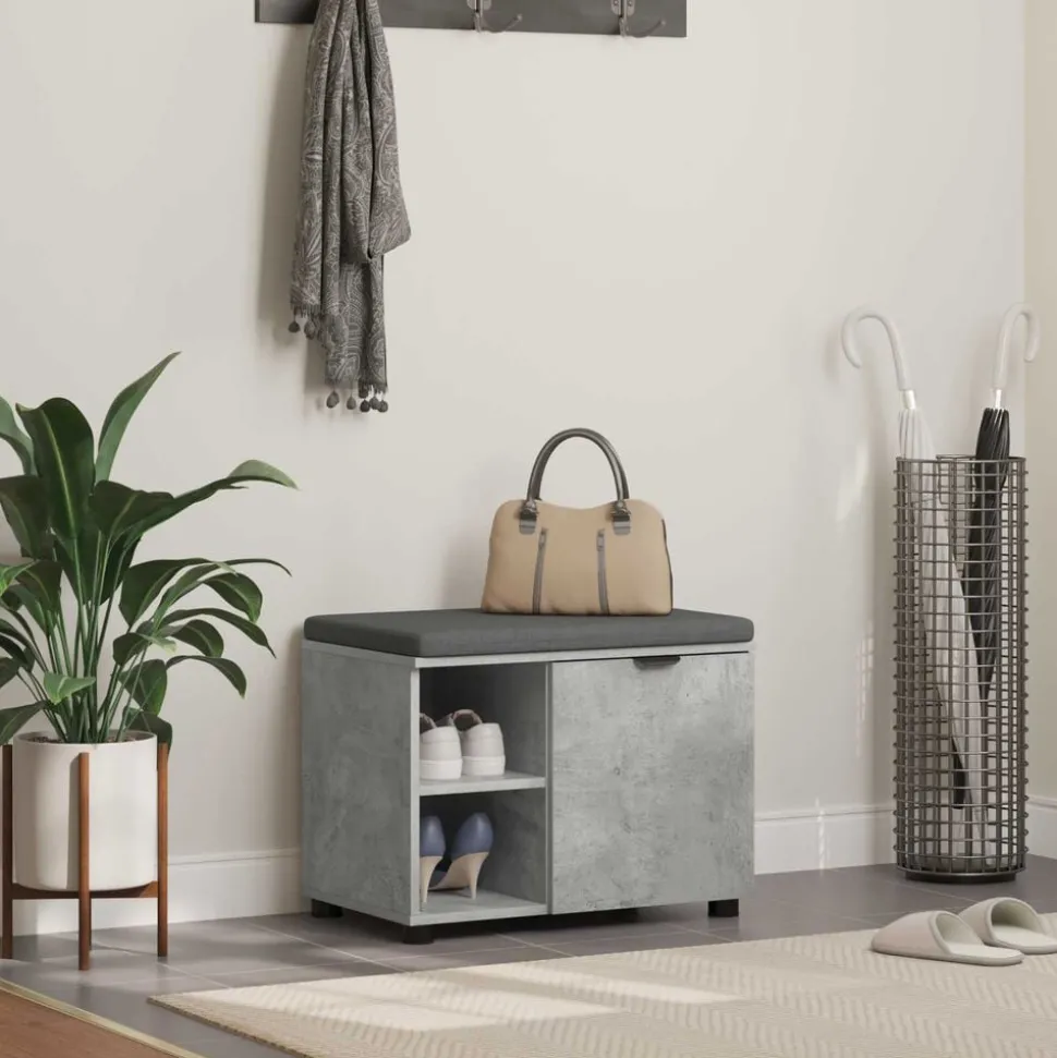 vidaXL Halbank met kussen met plank Beton Grijs 60 x 38 x 46 cm