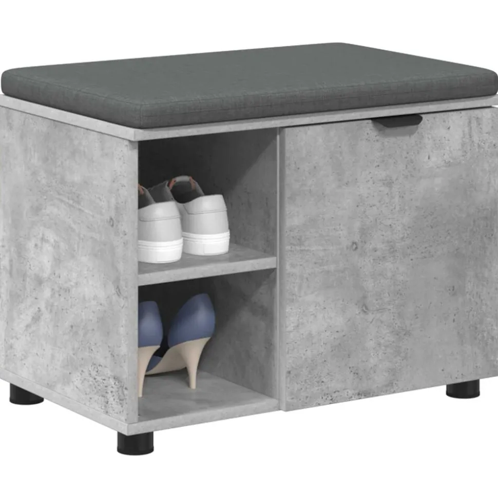 vidaXL Halbank met kussen met plank Beton Grijs 60 x 38 x 46 cm