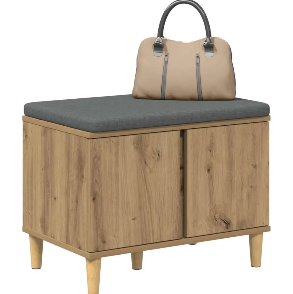 vidaXL Halbank met kussen met opslag Artisan Eik 60 x 38 x 46 cm