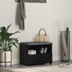 vidaXL Halbank met kussen met lade Zwarte Eik 60 x 38 x 46 cm