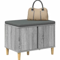 vidaXL Halbank met kussen met opslag Grijze Sonoma 60 x 38 x 46 cm