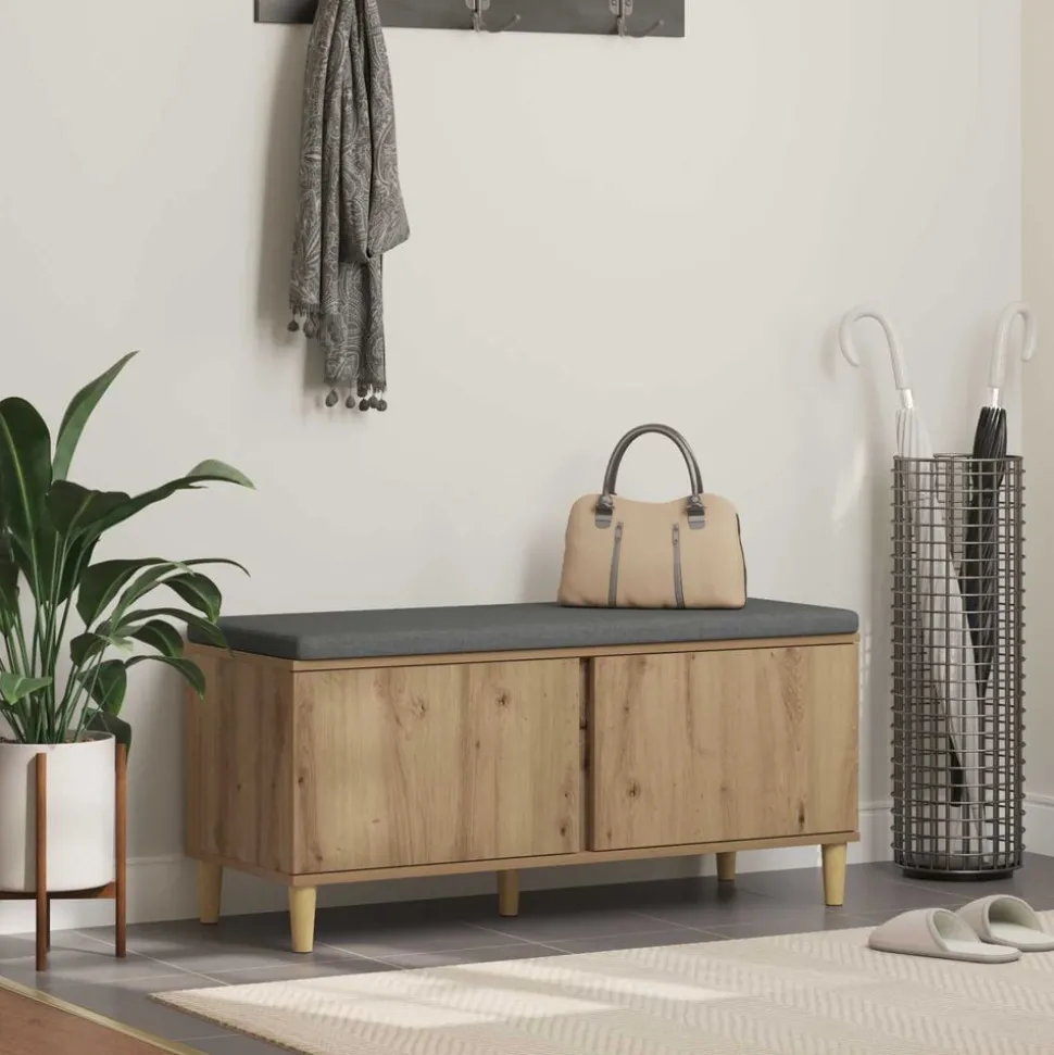 vidaXL Halbank met kussen met opslag Artisan Eik 100 x 38 x 46 cm