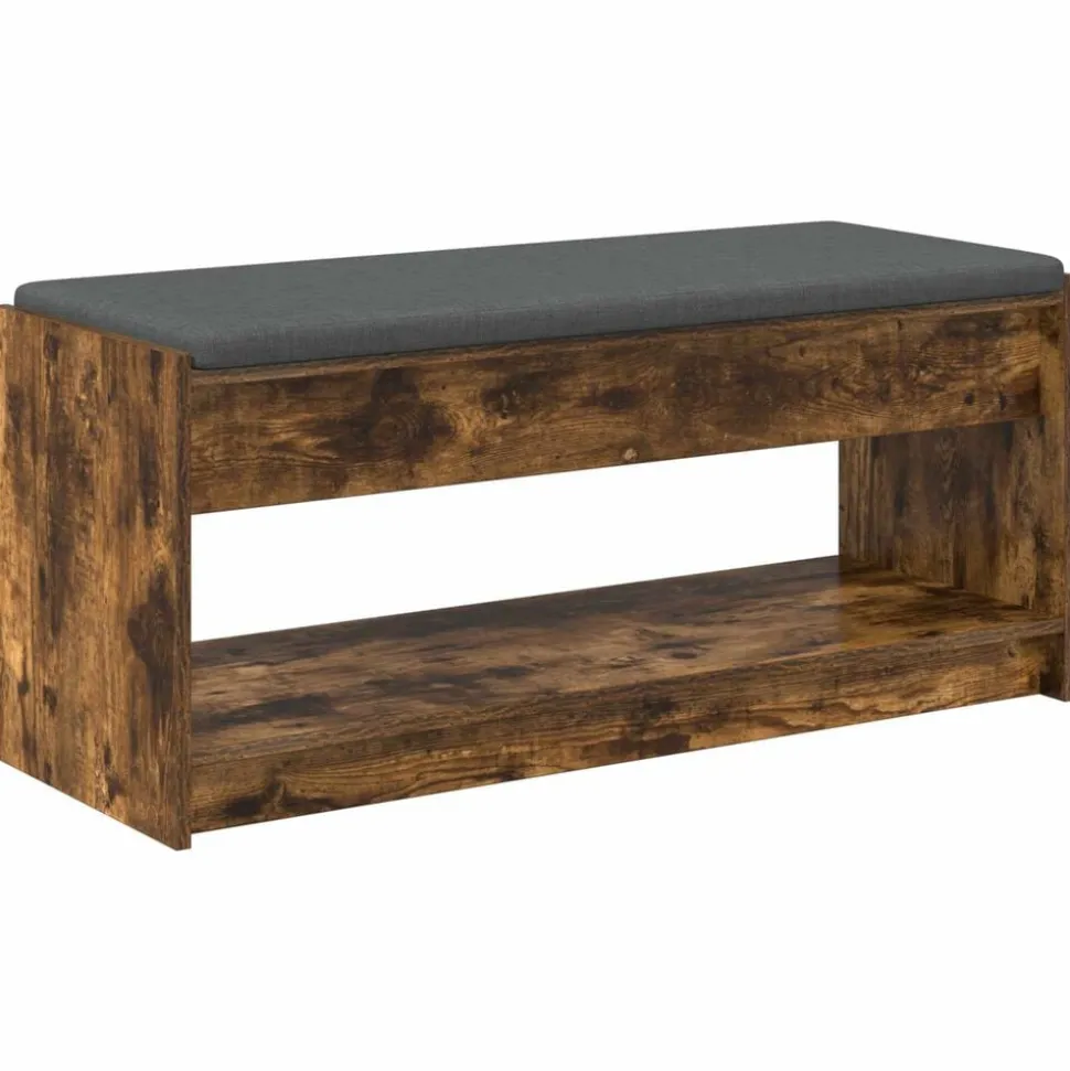 vidaXL Halbank met kussen met plank Gerookte Eik 103 x 38 x 45 cm