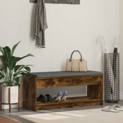vidaXL Halbank met kussen met plank Gerookte Eik 103 x 38 x 45 cm