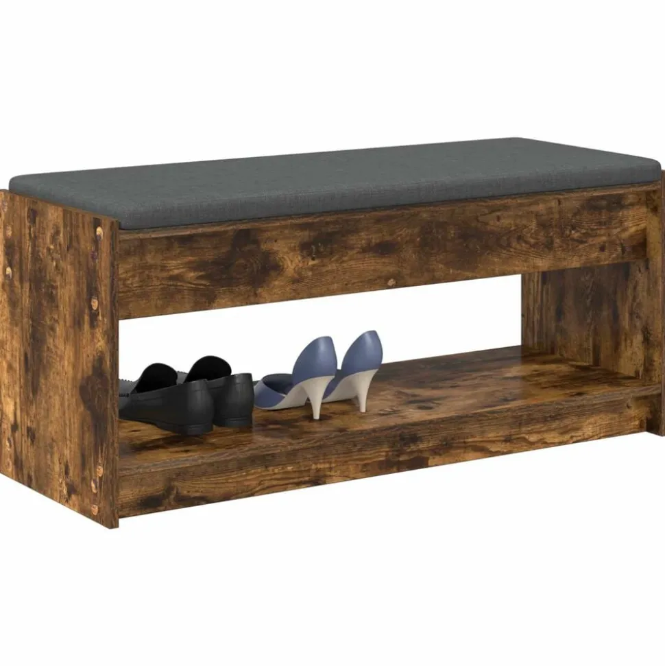 vidaXL Halbank met kussen met plank Gerookte Eik 103 x 38 x 45 cm